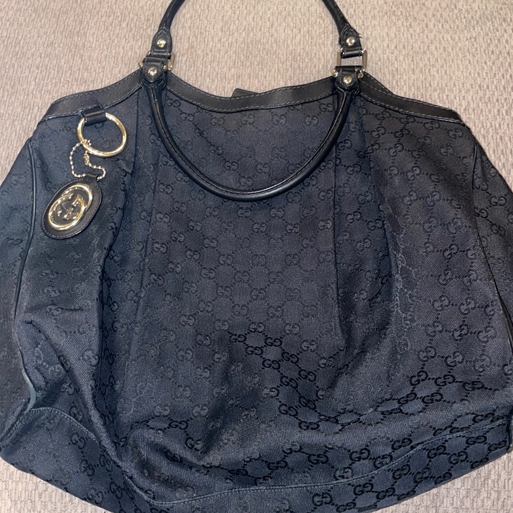Large Black Gucci Sukey tote, Original GG canvas